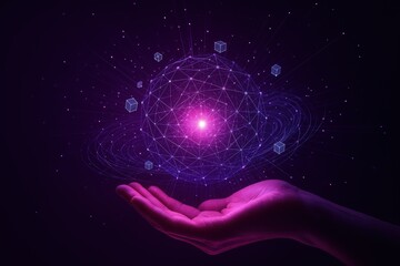 Aufkleber - Digital Universe in Hand: A glowing, interconnected digital sphere floats gently above a cupped hand, a vision of future technology, innovation, and connection.