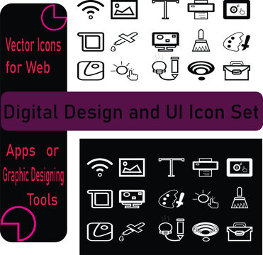 A clean, modern vector icon set featuring essential UI and digital design symbols. Perfect for websites, mobile apps, presentations, and graphic design projects.