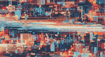 Abstract digital pattern with glitch effect and vibrant colors