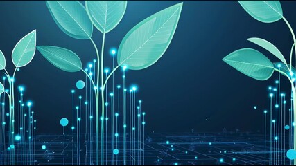 Poster - Digital business growth concept featuring glowing plants advanced technology circuit board symbolizing innovation and futuristic