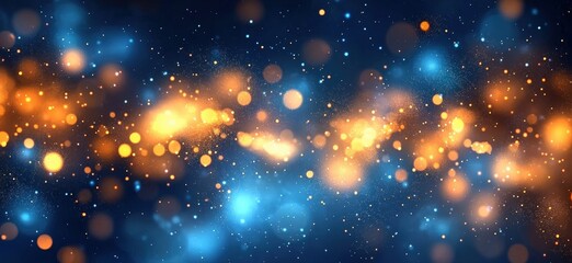 Poster - Abstract image of glowing orange and blue bokeh lights scattered on a dark background, creating a dreamy and festive atmosphere.