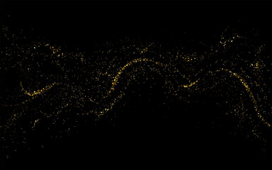 Wall Mural - Gold exquisite wavy pattern made of small tinsel on black background,isolated design element.