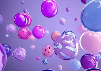Poster - An abstract, seamless pattern of transparent, colorful spheres and bubbles floats in a blue sky background