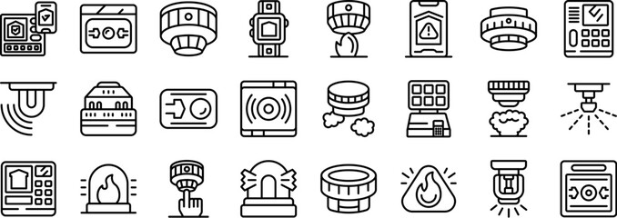 Poster - Fire alarm system icons set. Collection of fire safety and alarm system icons in a linear style