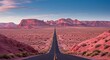 © mhmdyatt - Driving Empty Desert Road Toward Distant Mountains at Sunset