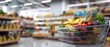© MP Studio - The vibrant grocery cart overflowing with fresh produce in a supermarket setting.