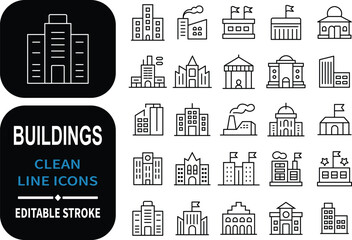 Poster - Collection of clean modern linear building icons with editable stroke designs