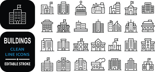 Fototapete - Collection of clean line style buildings and architecture icons for design projects