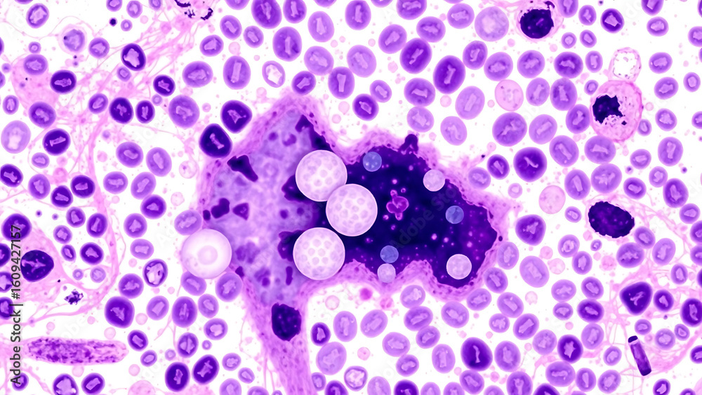 Histopathology of bacterial abscess, neutrophil infiltration (multi ...
