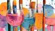 © john - Art and wine night banner with paintbrushes, wine glasses, and creative splashes of color, ready to advertise summer sip and paint deals.