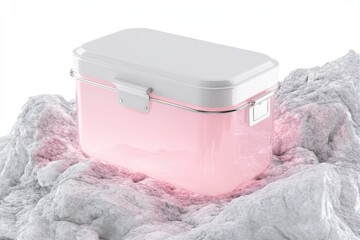 Leinwandbilder - Pink storage container on textured surface.