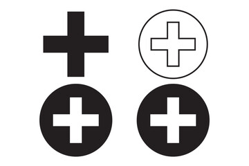 Poster - Plus Icons set. Add plus icon. Addition sign. Medical Plus icon