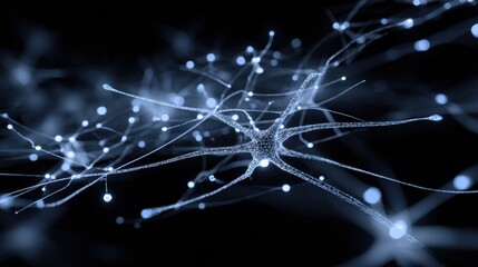Poster - Abstract Representation of Neuron Network Illustrating Light Paths Symbolizing Mental Connections in a Dark Background