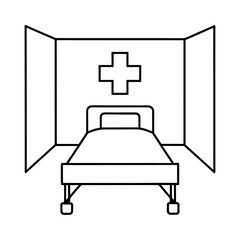 Poster - Delivery Room Bed with Medical Cross Vector Illustration of Hospital Scene for Healthcare Concepts