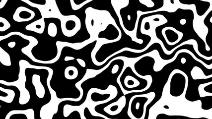 Poster - Abstract black background with wavy lines motion. Flat lay layout with geometric shapes. Loop monochrome footage