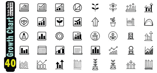 Poster - Collection of 40 black and white growth and chart icons business