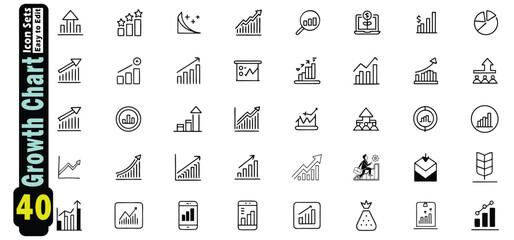 Poster - Collection of 40 black and white line icons representing business growth and finance