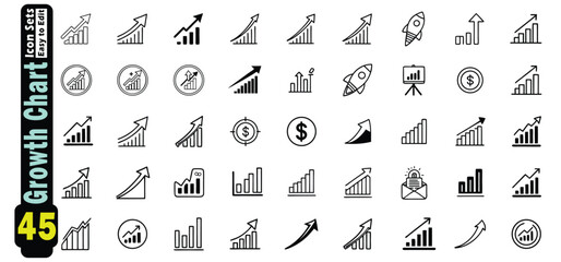 Poster - Collection of 45 simple line icons representing business growth and finance chart graph