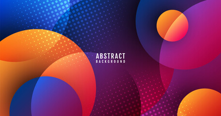 Poster - 3D colorful abstract background overlap layer on dark space with circles effect decoration. Modern graphic design element cutout style concept for web banner, art, flyer, card, or brochure cover