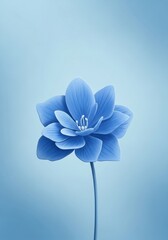 Poster - Serene Blue Flower - Single blue flower on a light blue background, minimalist aesthetic. Perfect for serenity, calmness, and nature themes