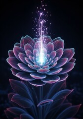 Poster - Glowing Neon Abstract Flower - A illustration of a radiant abstract flower, symbolizing growth, energy, enlightenment, beauty, and magic. Its neon glow emanates a sense of wonder