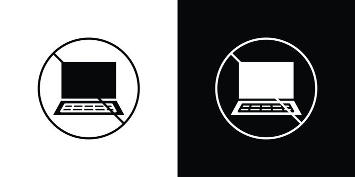No computer signs. black and white line icons pack.