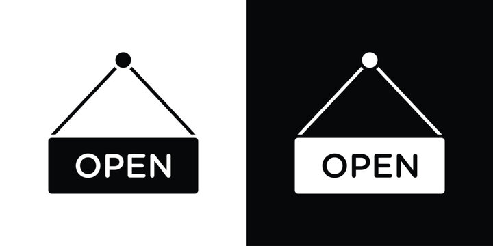 Open signs. black and white line icons pack.