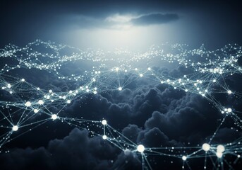 Poster - Celestial Network: Nodes and Connections - Symbolizing global connectivity, transformation, network infrastructure, data flow, and technological advancement.