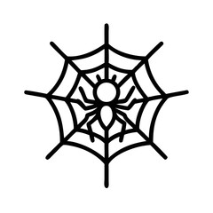 Black silhouette illustration depicting a spider crafted on an intricate cobweb structure design