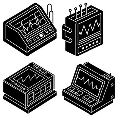 Poster - Isometric view of four different medical monitoring devices displaying wave patterns on their screens
