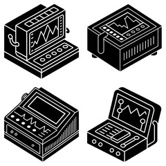 Poster - Isometric view of four black and white waveform monitors with screens and button panels shown