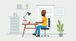 © Microstock - Black man working from home on laptop, ideal for remote work, freelance, and productivity websites.