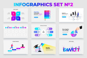Poster - A versatile set of infographic templates emphasizing business processes, strategies, and education concepts through minimalistic and engaging designs, ideal for corporate or educational presentations