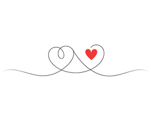 One continuous drawing of heart and color shape love sign. Thin contour and romantic symbol for greeting card and web banner in simple linear style. Editable stroke. Doodle outline vector illustration