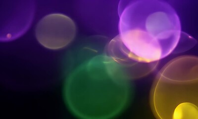 Poster - Abstract Composition of Glowing Circular Bokeh Effects in Purple Yellow and Green Colors on a Dark Background with Lens Flares