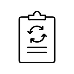 Poster - Clipboard with circular arrows indicating a process or workflow on a white background in a simple line drawing