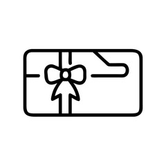 Poster - Outlined gift card icon with a bow and magnetic strip displayed in a simple vector graphic design
