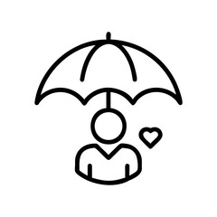 Poster - Person under an umbrella with a heart outline in a simple line drawing illustrating protection and care