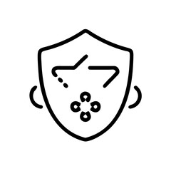 Poster - A black outline of a shield with code symbols and a four petal flower design centered on the shield face