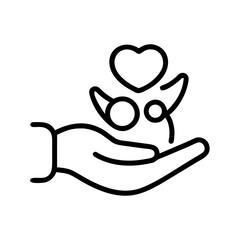 Poster - Outline drawing of a hand holding a stylized plant with a heart shape at the top in black and white