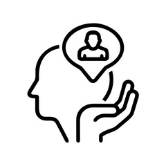 Poster - Head profile with hand holding thought bubble containing person outline in black and white design