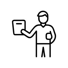 Poster - Person standing holding a document in their left hand and the right hand on the hip in line art