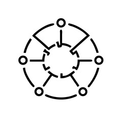 Poster - Circular network diagram with interconnected nodes and central hub representing a complex system flow