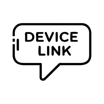 Device link text inside a speech bubble with rounded corners and a tail pointing downwards is shown here