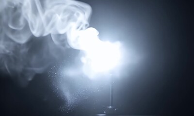 Poster - Bright White Light Emitting From Smoke Against Black Background