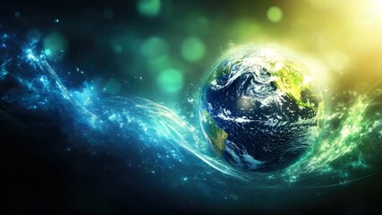 Poster - Vibrant Planet Earth Surrounded by Energetic Light Waves and Stars in Cosmic Space 4k video footage