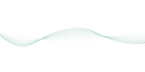 Poster - Dynamic particle waves in a blue halftone a flowing dot curve against a white backdrop, embodying technology, sound, music, and modern aesthetics. technology, science, innovation concepts	