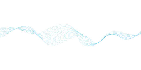 Poster - Blue dotted wave line pattern. Flowing dot particles wave pattern halftone black gradient smooth curve shape isolated on transparent background.	