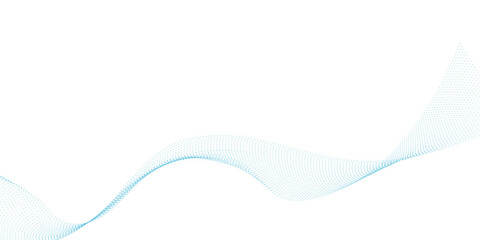 Poster - Blue dotted wave line pattern. Flowing dot particles wave pattern halftone black gradient smooth curve shape isolated on transparent background.	