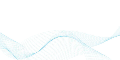 Poster - Dynamic particle waves in a blue halftone a flowing dot curve against a white backdrop, embodying technology, sound, music, and modern aesthetics. technology, science, innovation concepts	